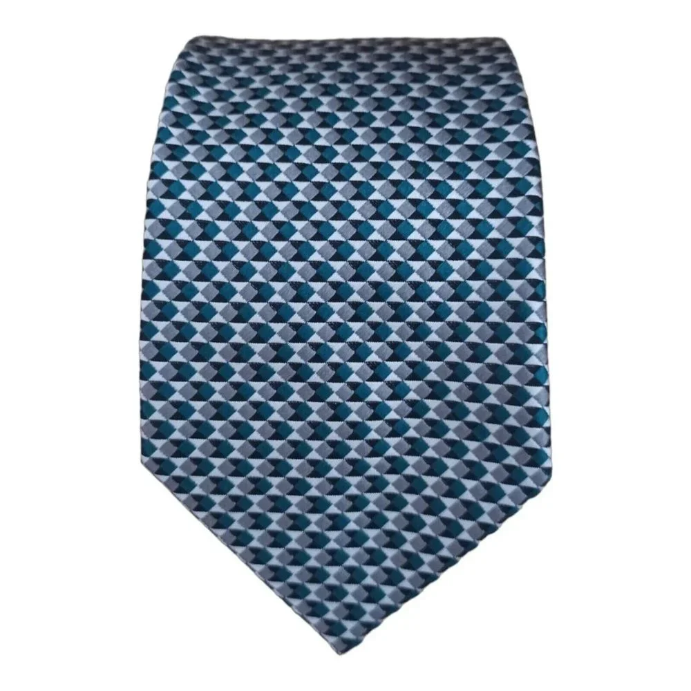 ERMENGILDO ZEGNA Silver Geometric Silk Tie ITALY 59